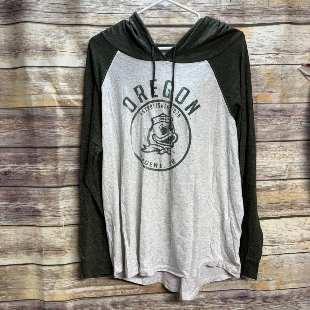 Blue 84 Oregon Ducks Raglan Hoodie Gray Green XL Long Sleeve Graphic Tee